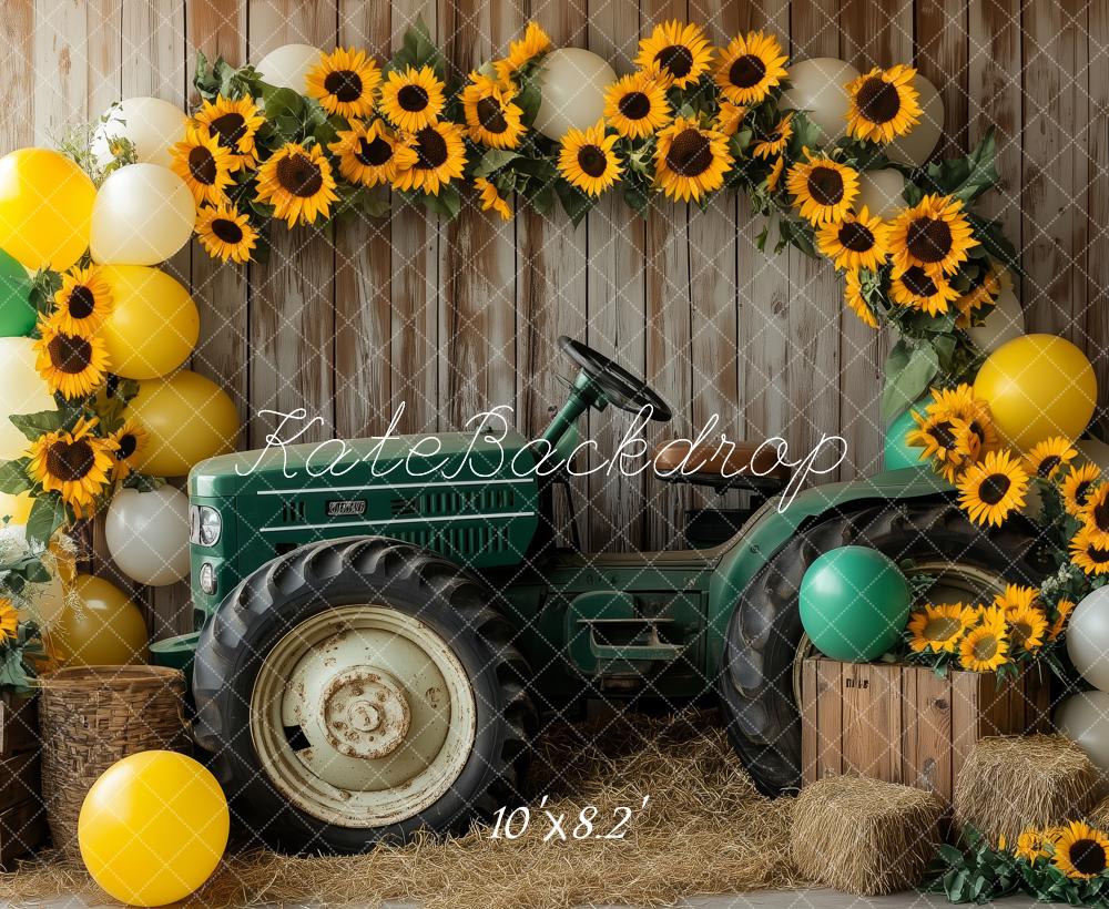 Kate Automne Tournesol Tracteur Ballons Toile de fond conçue par Patty Roberts - Kate Backdrop FR
