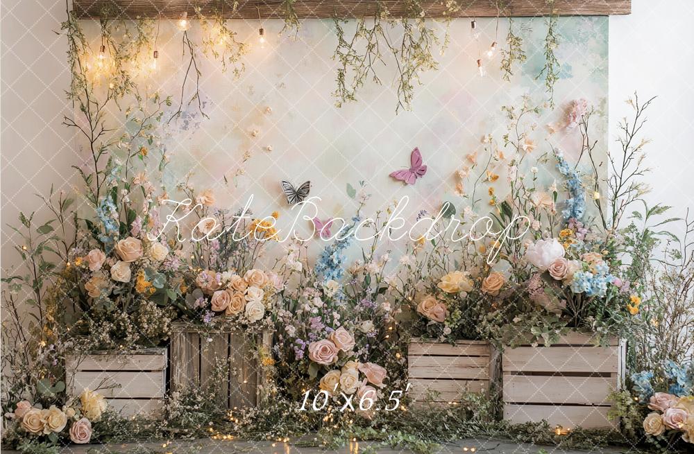 Kate Fleurs sauvages Papillons Lumières Toile de fond conçu par Ashley Paul - Kate Backdrop FR