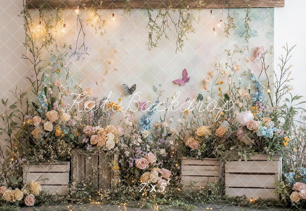 Kate Fleurs sauvages Papillons Lumières Toile de fond conçu par Ashley Paul - Kate Backdrop FR