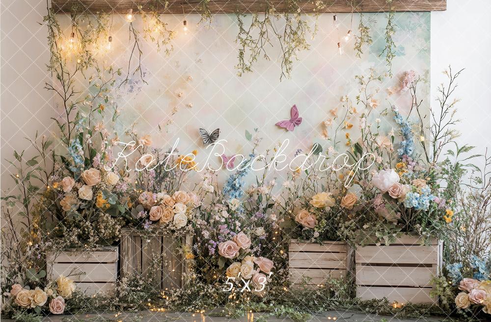 Kate Fleurs sauvages Papillons Lumières Toile de fond conçu par Ashley Paul - Kate Backdrop FR