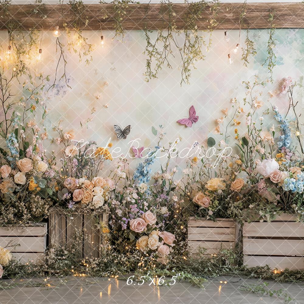 Kate Fleurs sauvages Papillons Lumières Toile de fond conçu par Ashley Paul - Kate Backdrop FR