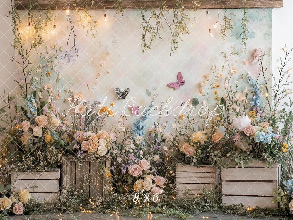 Kate Fleurs sauvages Papillons Lumières Toile de fond conçu par Ashley Paul - Kate Backdrop FR