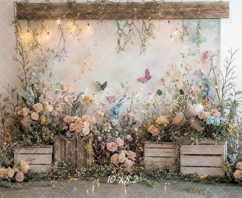 Kate Fleurs sauvages Papillons Lumières Toile de fond conçu par Ashley Paul - Kate Backdrop FR