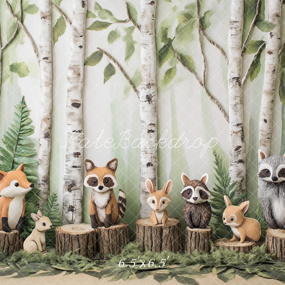 Kate Forêt Animaux Arbres Cake smash Toile de fond conçu par Ashley Paul - Kate Backdrop FR