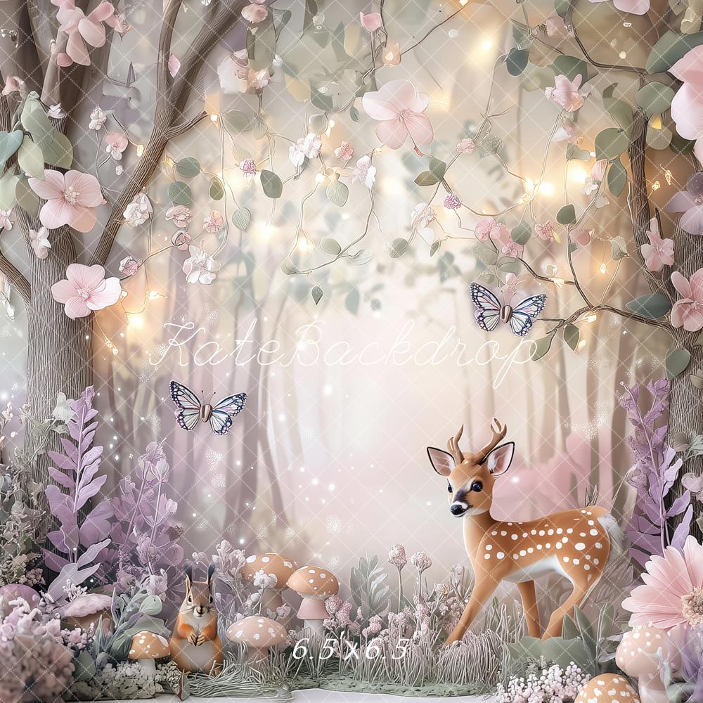 Kate Cerf Forêt Fleurs Conte de fées Toile de fond conçu par Ashley Paul - Kate Backdrop FR
