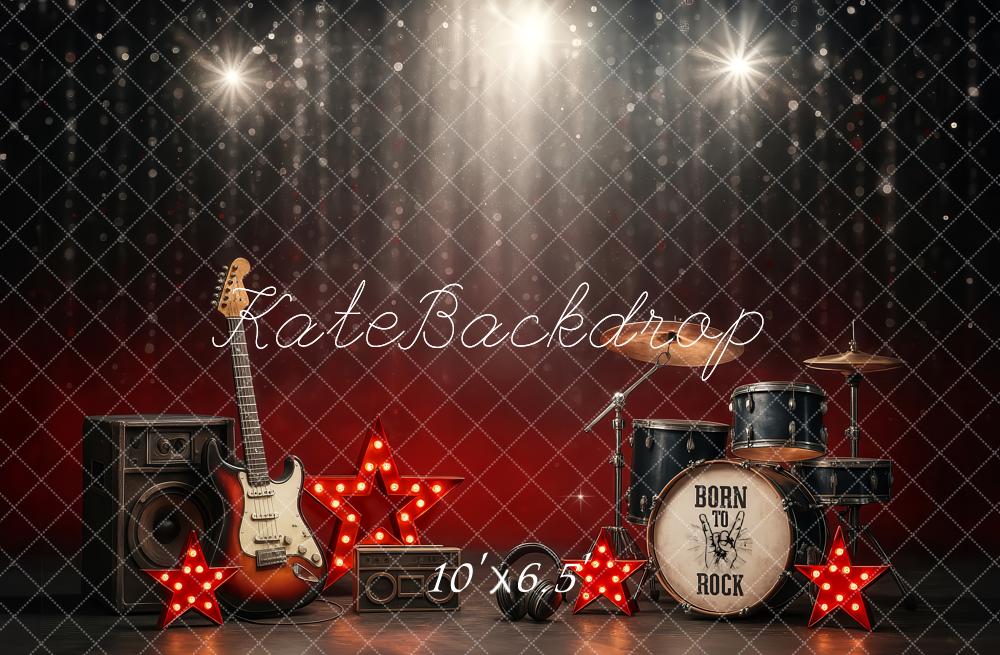 Kate Rock Roll Musique Scène Guitare Toile de fond conçu par Ashley Paul - Kate Backdrop FR