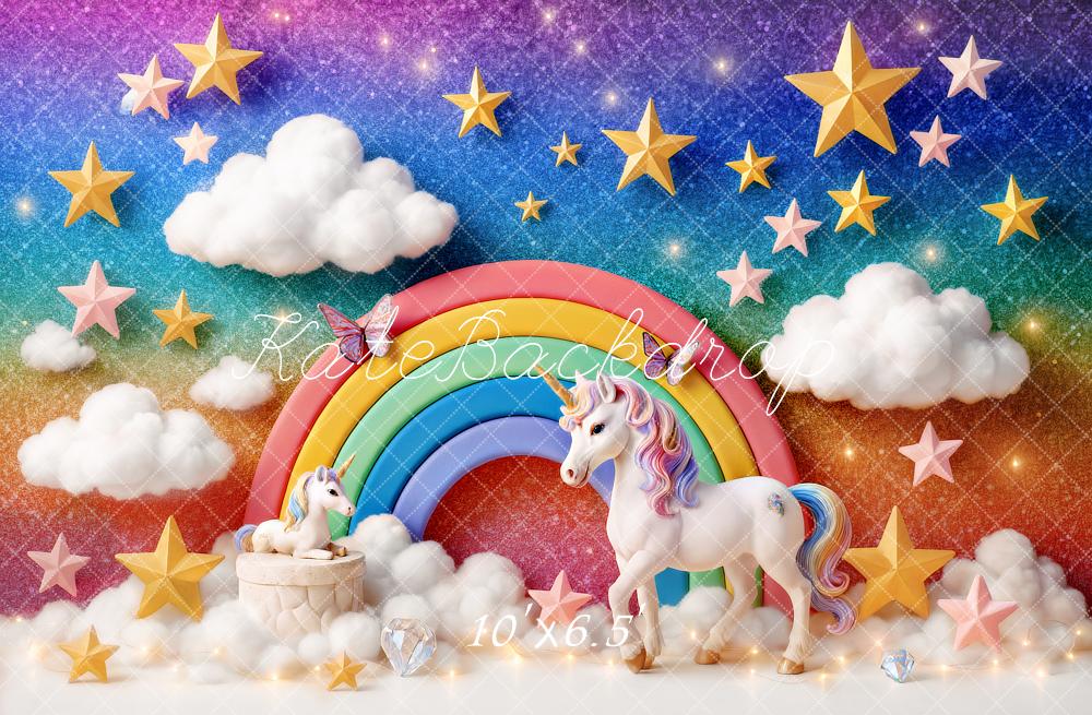 Kate Cake Smash Licorne Arc-en-ciel Nuages Toile de fond conçu par Ashley Paul - Kate Backdrop FR