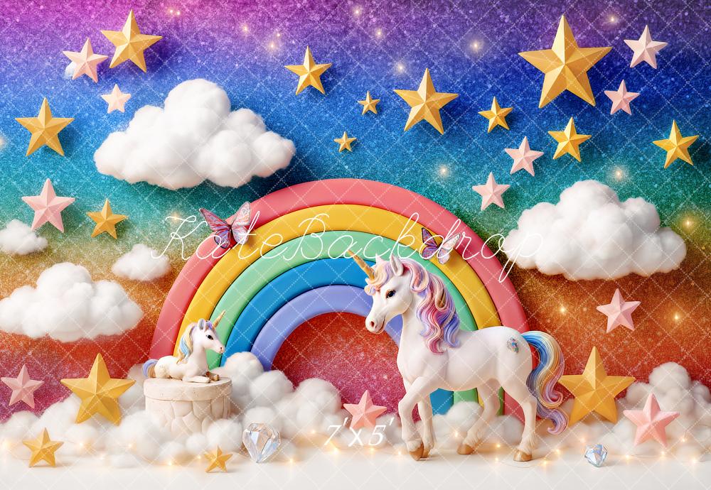 Kate Cake Smash Licorne Arc-en-ciel Nuages Toile de fond conçu par Ashley Paul - Kate Backdrop FR