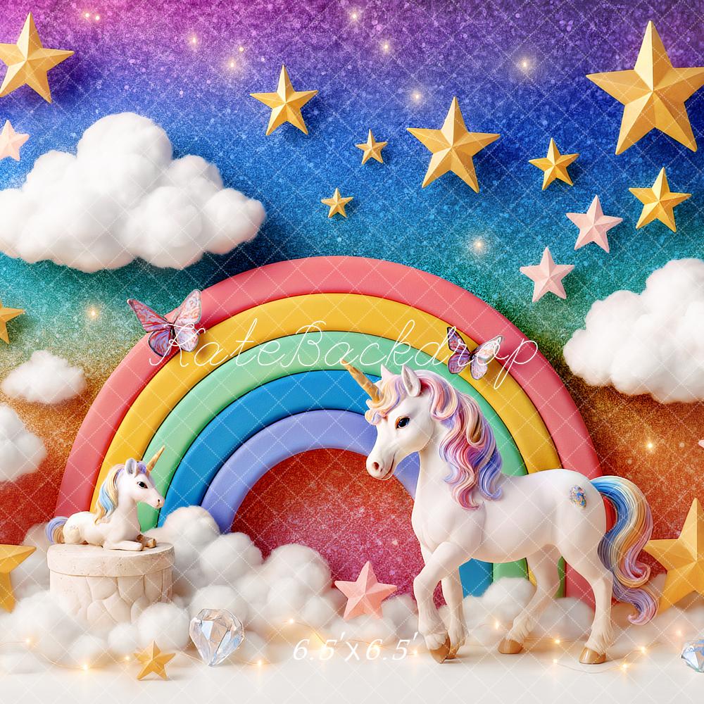 Kate Cake Smash Licorne Arc-en-ciel Nuages Toile de fond conçu par Ashley Paul - Kate Backdrop FR