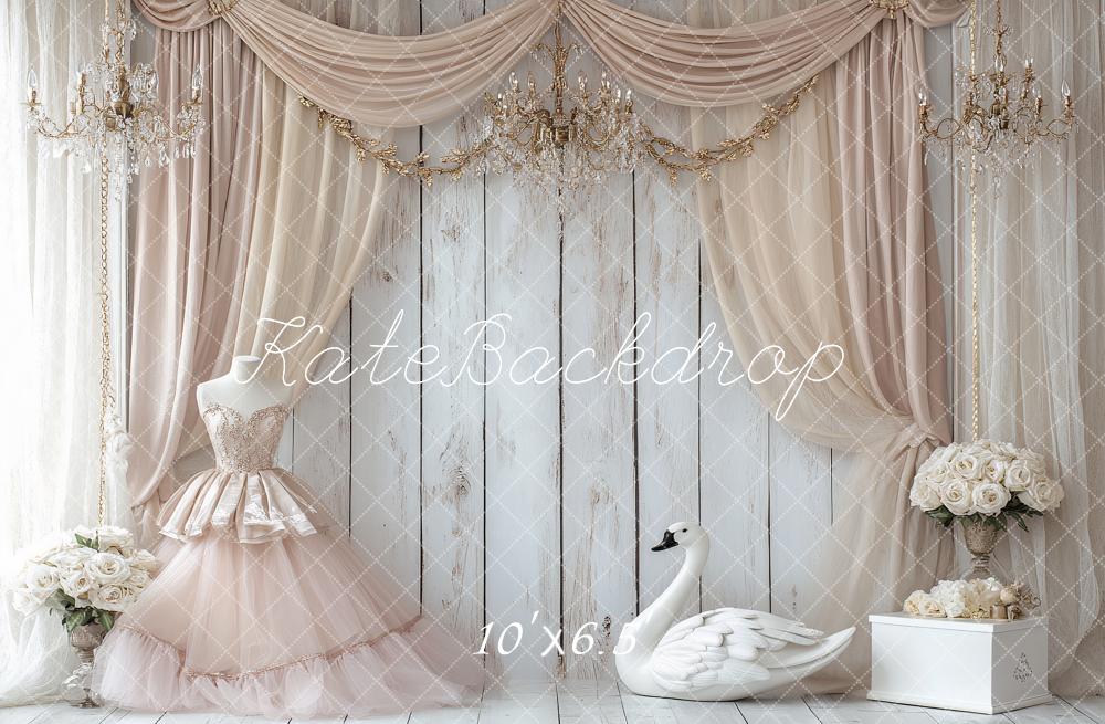 Kate Robe Cygne Rideaux Élégant Bois Toile de fond conçu par Ashley Paul - Kate Backdrop FR
