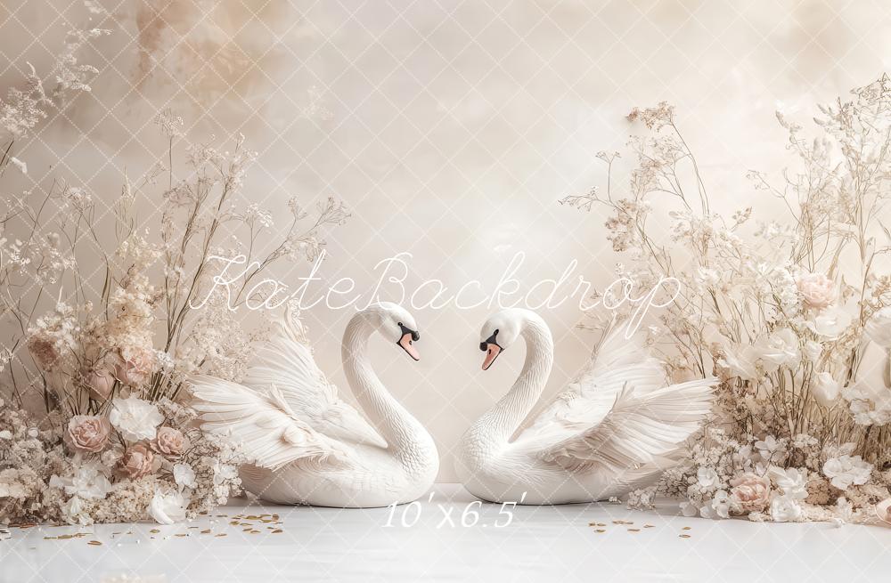 Kate Cygne Fleurs Élégant Romantique Toile de fond conçu par Ashley Paul - Kate Backdrop FR