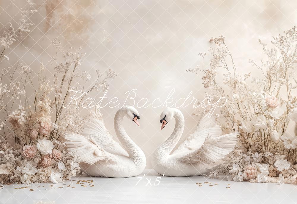 Kate Cygne Fleurs Élégant Romantique Toile de fond conçu par Ashley Paul - Kate Backdrop FR