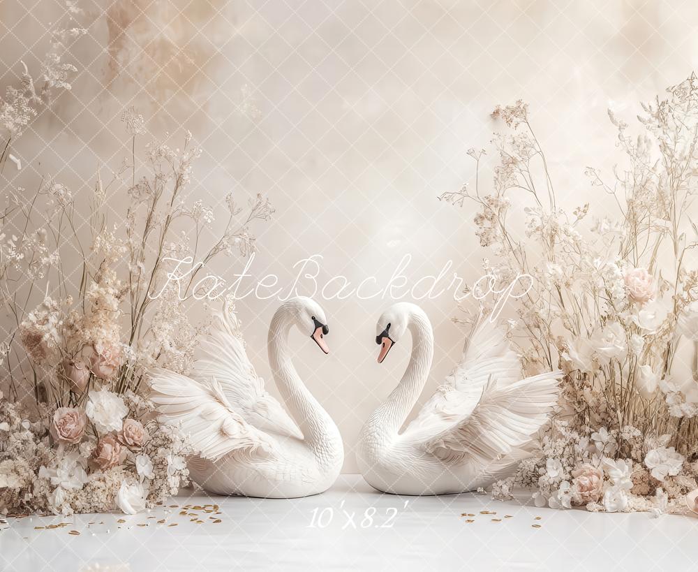 Kate Cygne Fleurs Élégant Romantique Toile de fond conçu par Ashley Paul - Kate Backdrop FR