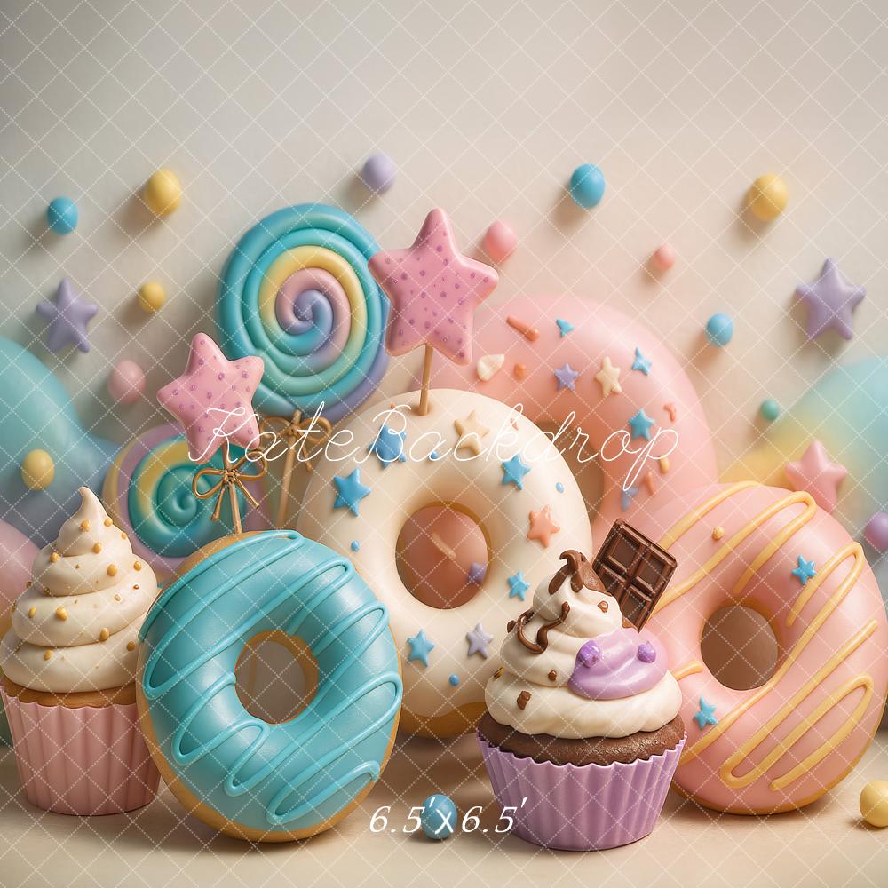 Kate Cake Smash Beignet Gâteau Bonbon Pastel Toile de fond conçu par Ashley Paul - Kate Backdrop FR