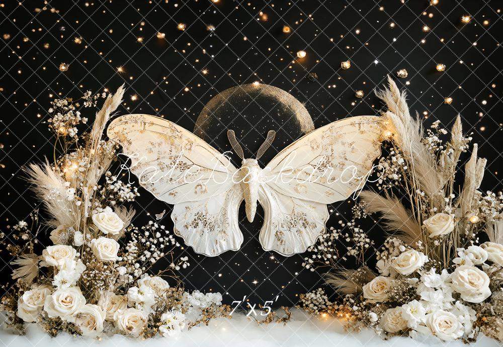 Kate Bohème Papillon de nuit Lune Fleurs Toile de fond conçu par Ashley Paul - Kate Backdrop FR