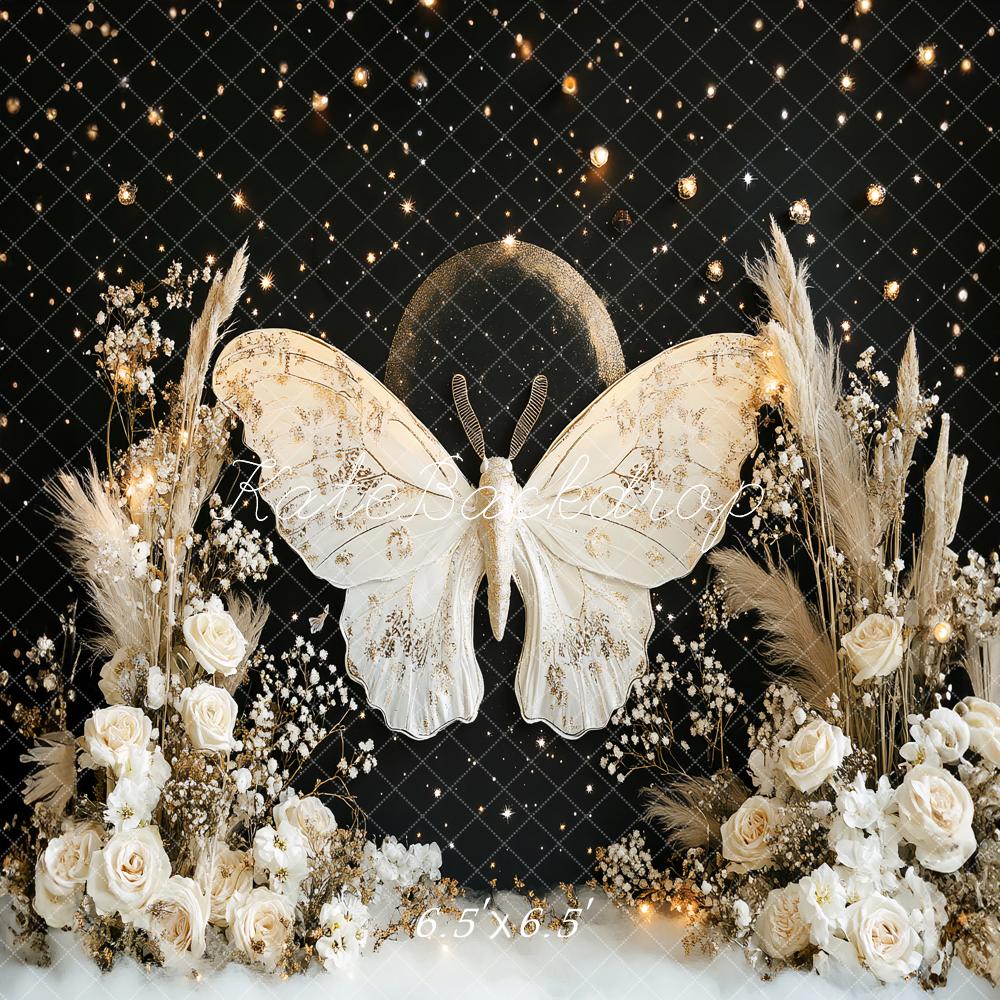 Kate Bohème Papillon de nuit Lune Fleurs Toile de fond conçu par Ashley Paul - Kate Backdrop FR