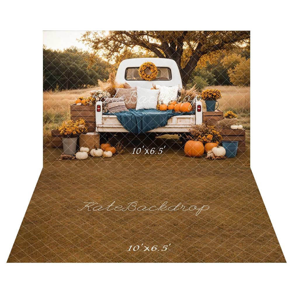 Kate Automne Camion Oreillers Citrouille Toile de fond+Marron Extérieur Sol Toile de fond - Kate Backdrop FR