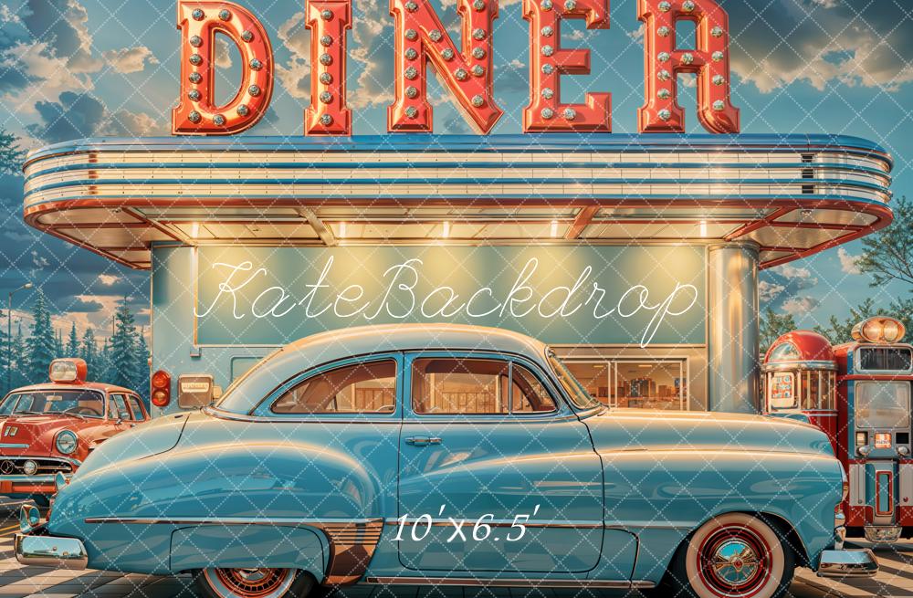 Kate Diner Rétro Voiture Bleu Toile de fond conçue par Emetselch - Kate Backdrop FR
