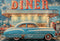 Kate Diner Rétro Voiture Bleu Toile de fond conçue par Emetselch - Kate Backdrop FR