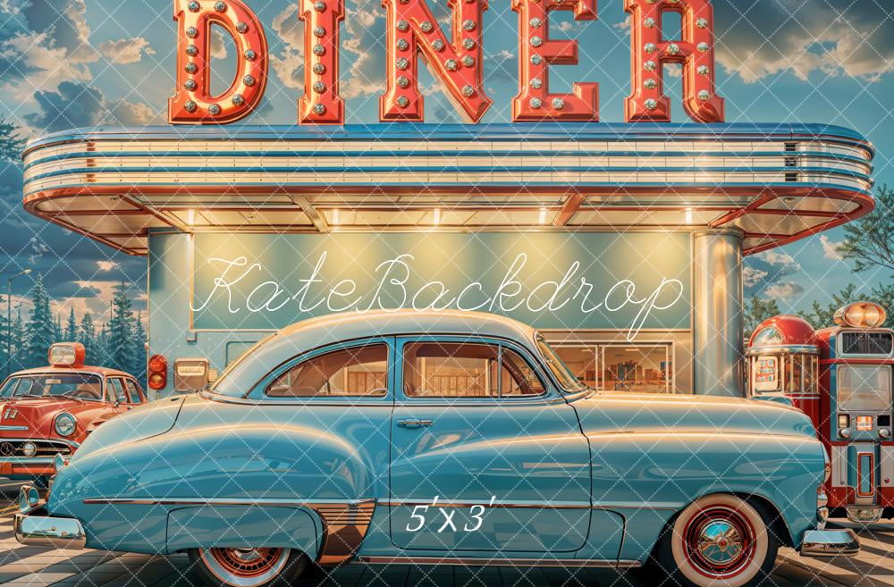 Kate Diner Rétro Voiture Bleu Toile de fond conçue par Emetselch - Kate Backdrop FR