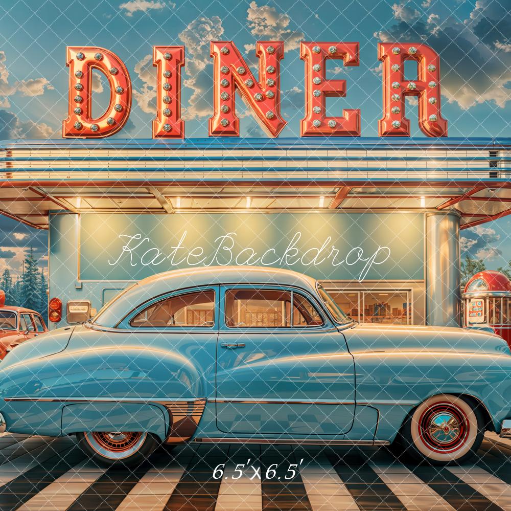 Kate Diner Rétro Voiture Bleu Toile de fond conçue par Emetselch - Kate Backdrop FR