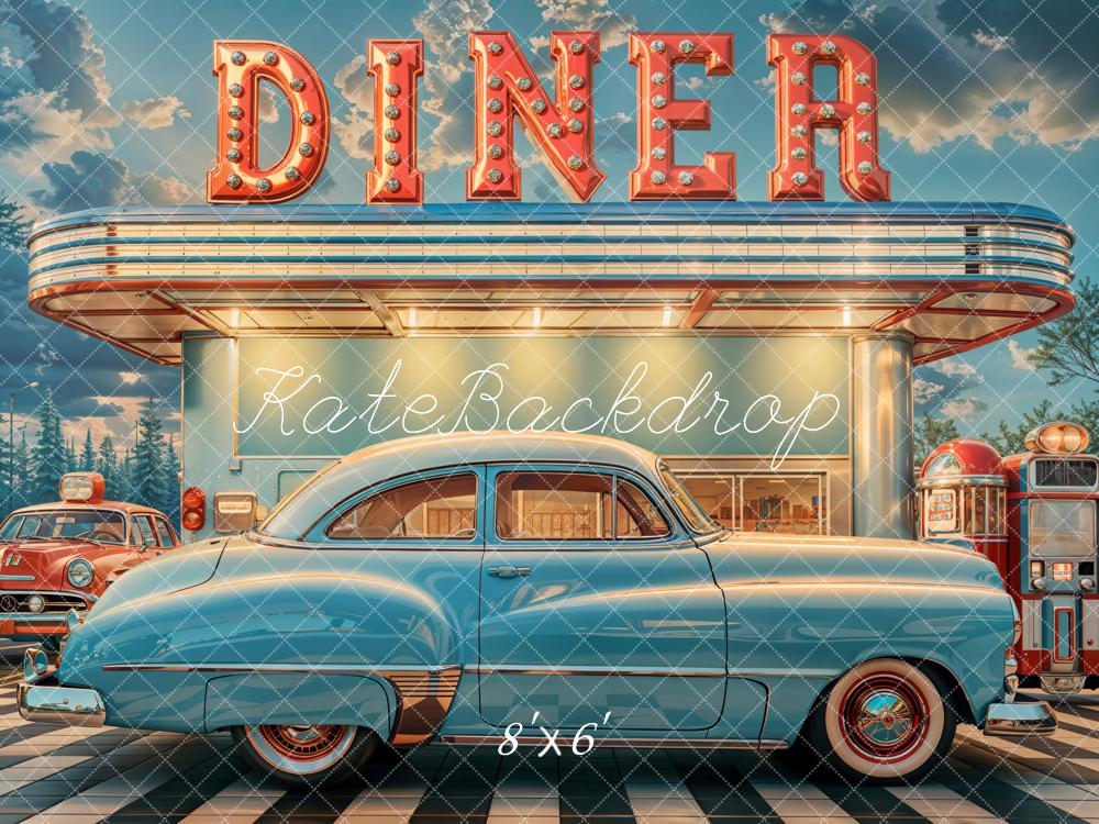 Kate Diner Rétro Voiture Bleu Toile de fond conçue par Emetselch - Kate Backdrop FR