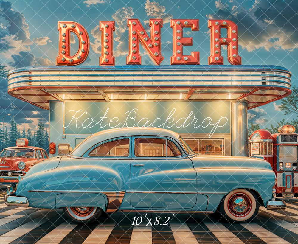 Kate Diner Rétro Voiture Bleu Toile de fond conçue par Emetselch - Kate Backdrop FR