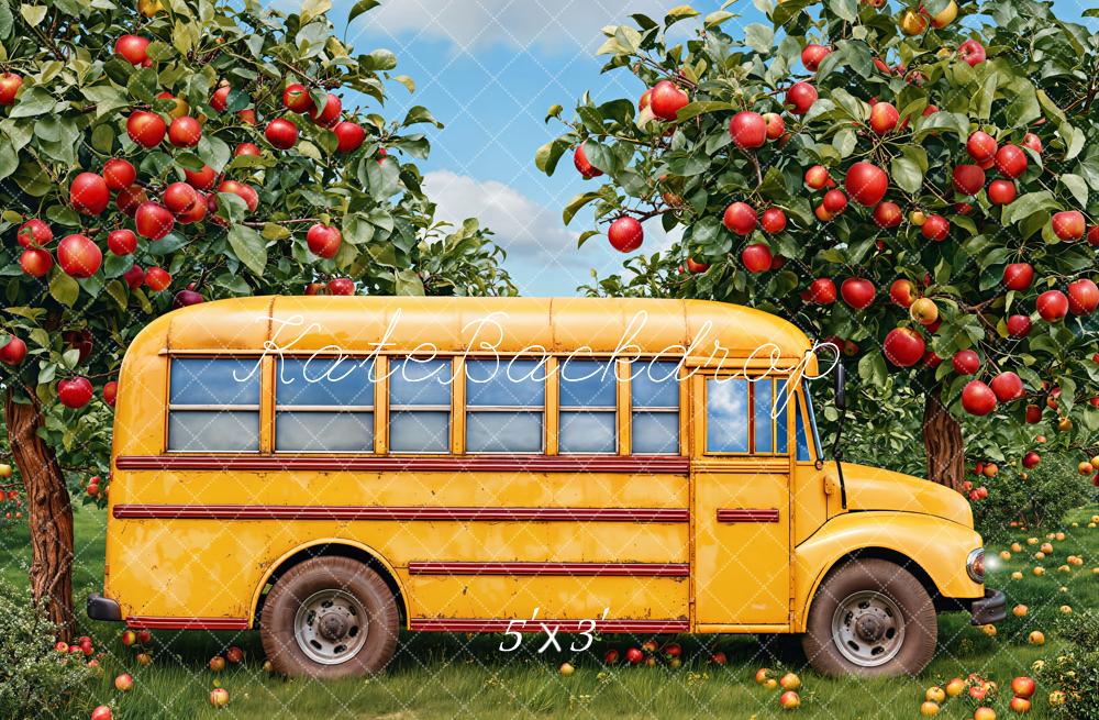 Kate Bus Scolaire Verger de Pommiers Toile de fond conçue par Emetselch - Kate Backdrop FR