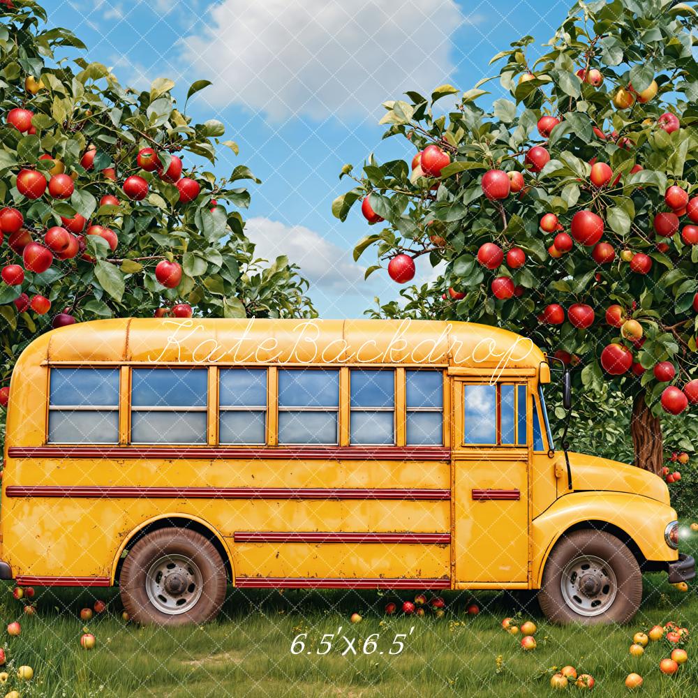 Kate Bus Scolaire Verger de Pommiers Toile de fond conçue par Emetselch - Kate Backdrop FR