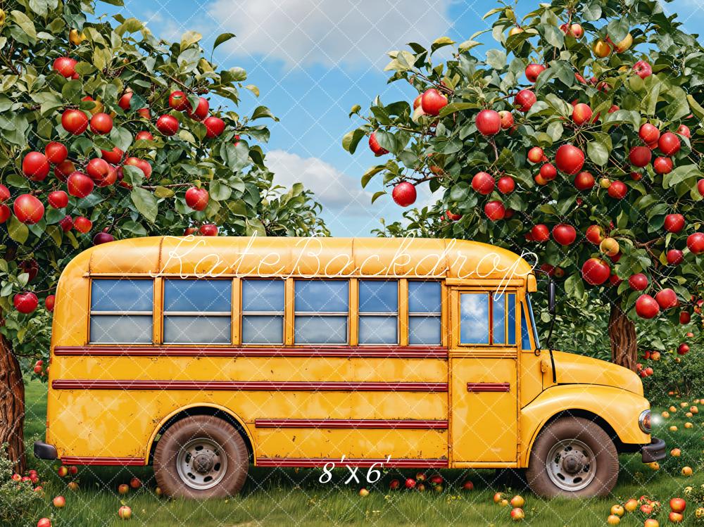 Kate Bus Scolaire Verger de Pommiers Toile de fond conçue par Emetselch - Kate Backdrop FR