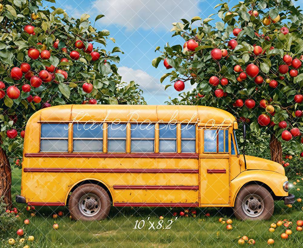 Kate Bus Scolaire Verger de Pommiers Toile de fond conçue par Emetselch - Kate Backdrop FR