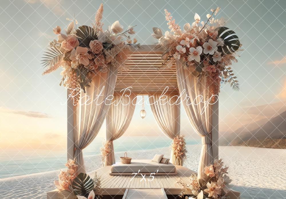 Kate Plage Pavillon Fleurs Lit Été Toile de fond conçue par Lidia Redekopp - Kate Backdrop FR