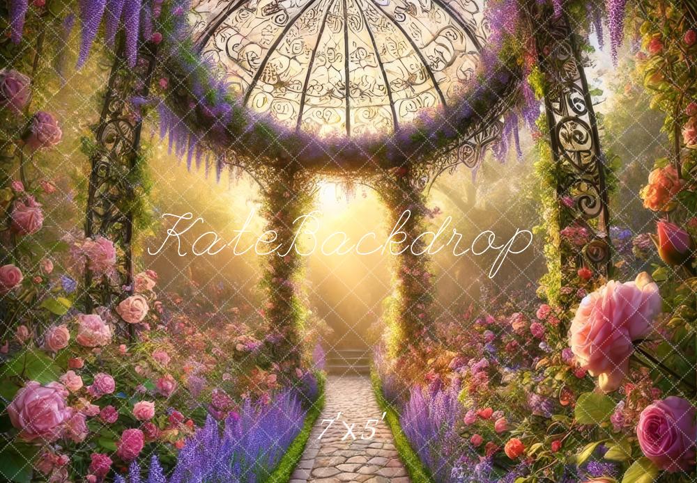 Kate Jardin Fleurs Pavillon Lumière du soleil Toile de fond conçue par Lidia Redekopp - Kate Backdrop FR