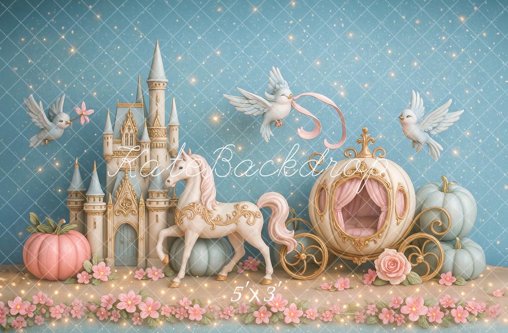 Kate Conte de fées Château Calèche Oiseaux Toile de fond conçu par Ashley Paul