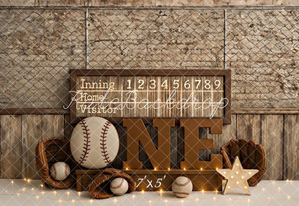 Kate Baseball Rustique Anniversaire Toile de fond conçu par Ashley Paul - Kate Backdrop FR