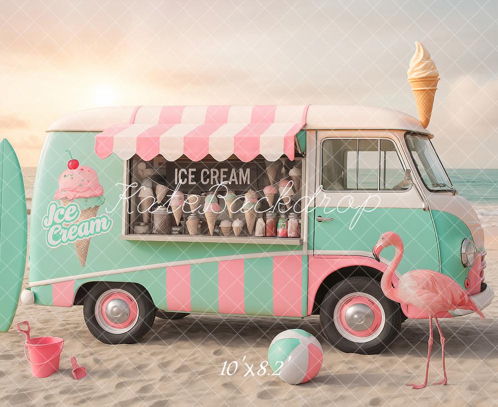 Kate Été Plage Camion de Crème glacée Toile de fond conçu par Ashley Paul - Kate Backdrop FR