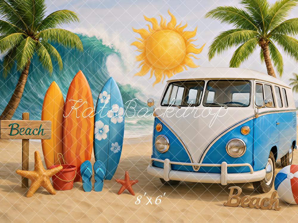 Kate Été Plage Bus Planches de surf Soleil Toile de fond conçu par Ashley Paul - Kate Backdrop FR