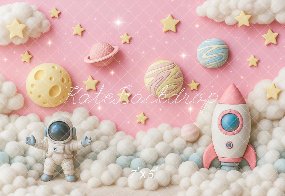 Kate Anniversaire Rose Espace Astronaute Toile de fond conçu par Ashley Paul - Kate Backdrop FR