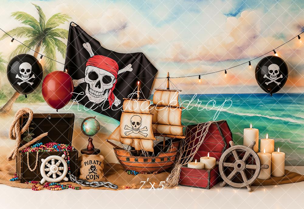 Kate Pirate Aventure Plage Voilier Anniversaire Toile de fond conçu par Ashley Paul - Kate Backdrop FR