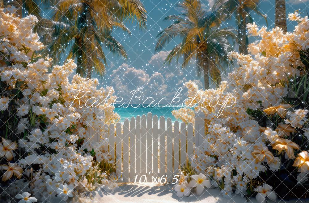 Kate Été Plage Fleurs Clôture Toile de fond conçue par Mini MakeBelieve - Kate Backdrop FR