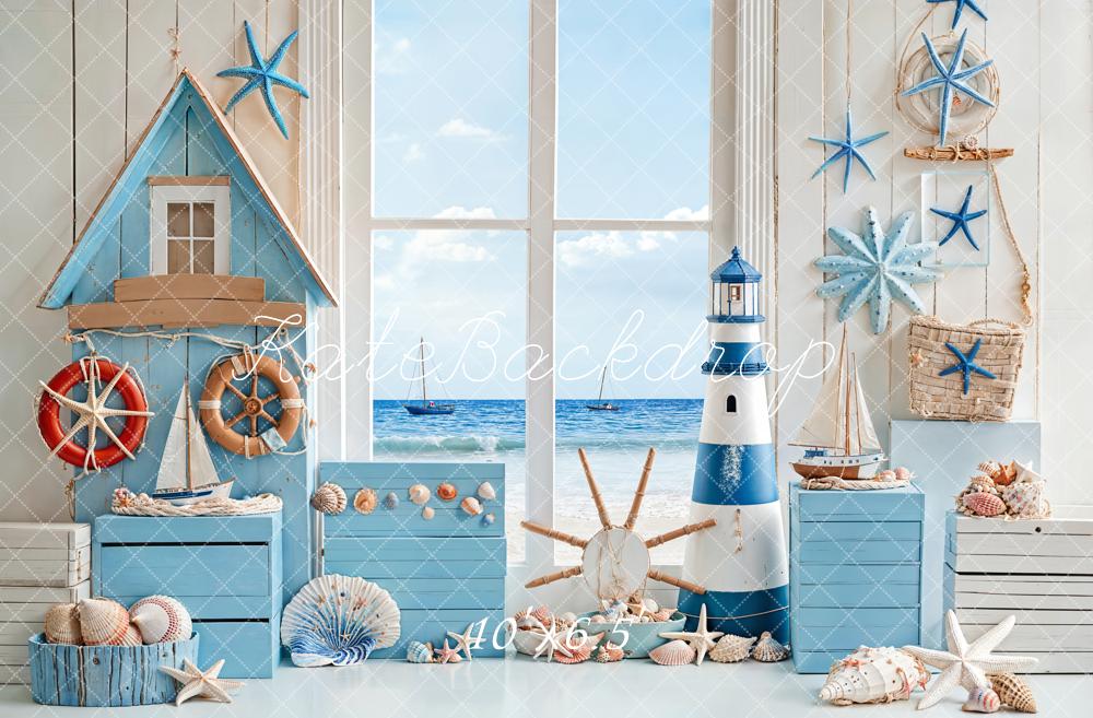 Kate Nautique Fenêtre Phare Étoile de mer Toile de fond conçue par Emetselch - Kate Backdrop FR