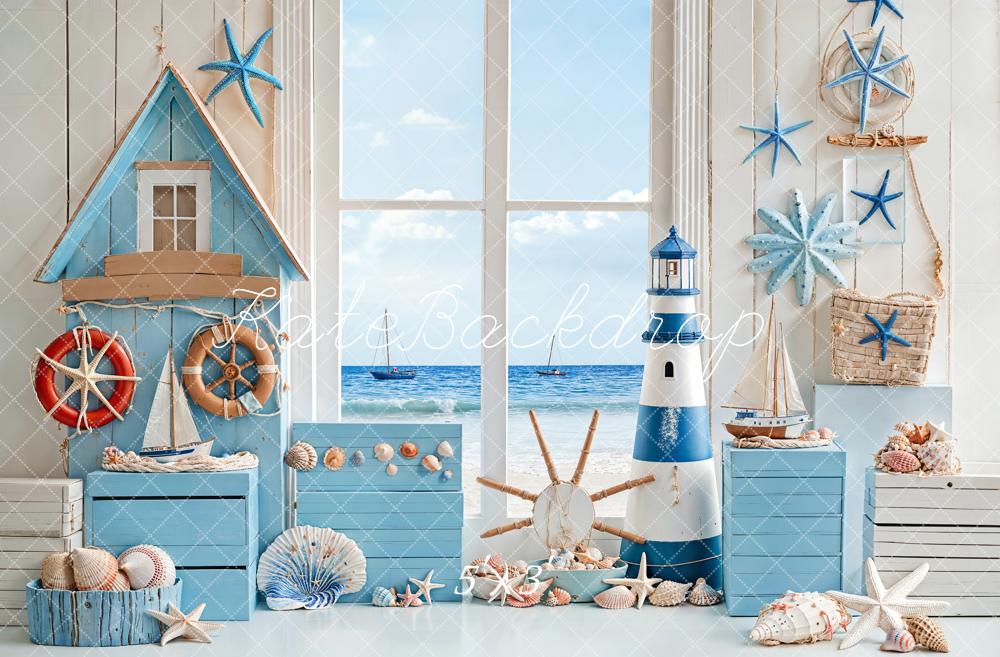 Kate Nautique Fenêtre Phare Étoile de mer Toile de fond conçue par Emetselch - Kate Backdrop FR