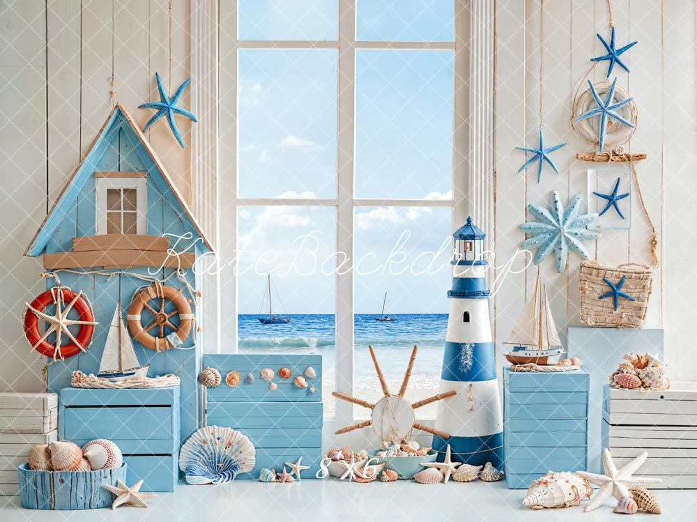 Kate Nautique Fenêtre Phare Étoile de mer Toile de fond conçue par Emetselch - Kate Backdrop FR