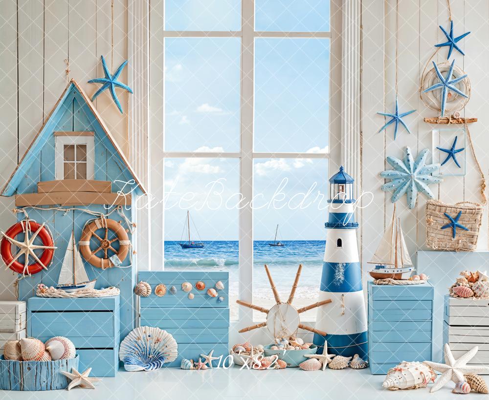 Kate Nautique Fenêtre Phare Étoile de mer Toile de fond conçue par Emetselch - Kate Backdrop FR