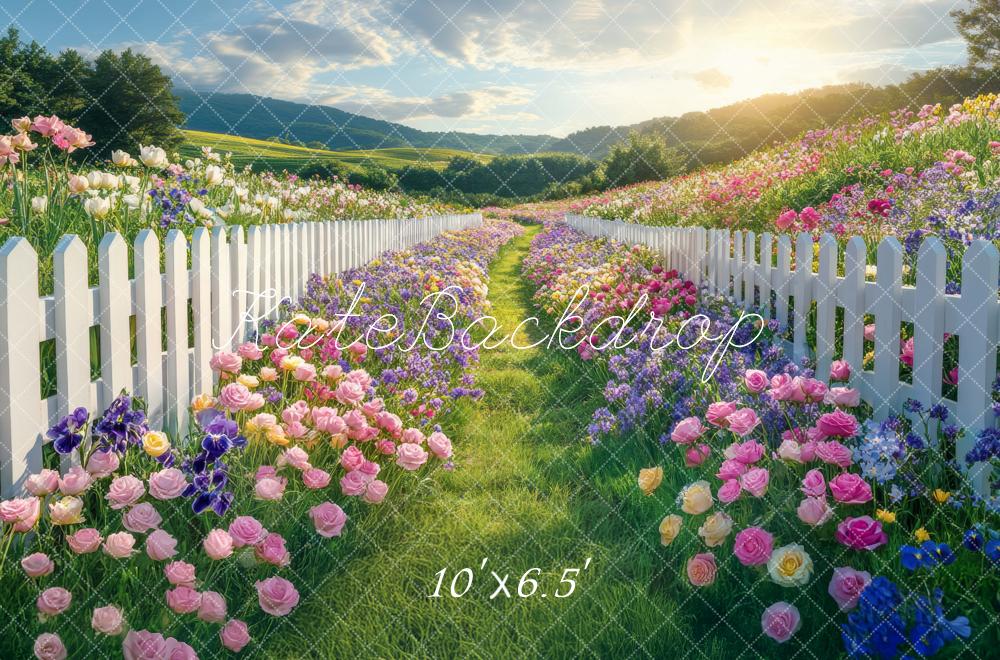 Kate Printemps Champ Fleurs Jardin Chemin Toile de fond conçue par Mini MakeBelieve - Kate Backdrop FR