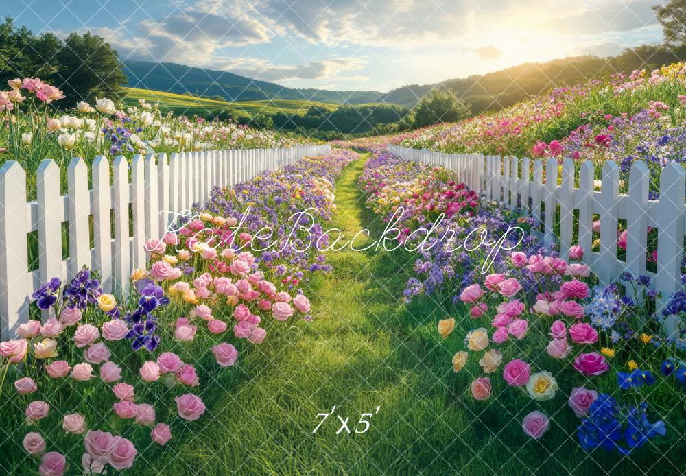Kate Printemps Champ Fleurs Jardin Chemin Toile de fond conçue par Mini MakeBelieve - Kate Backdrop FR