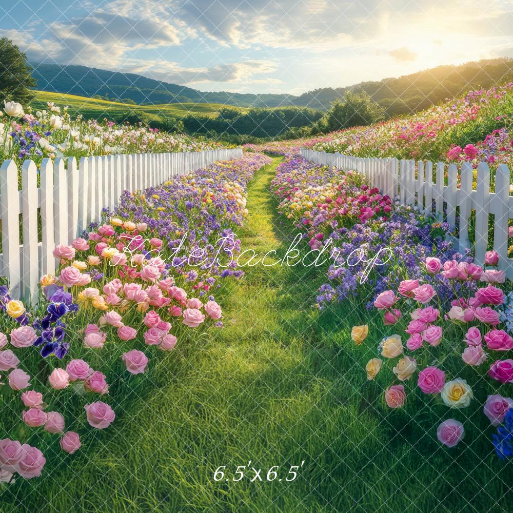 Kate Printemps Champ Fleurs Jardin Chemin Toile de fond conçue par Mini MakeBelieve - Kate Backdrop FR