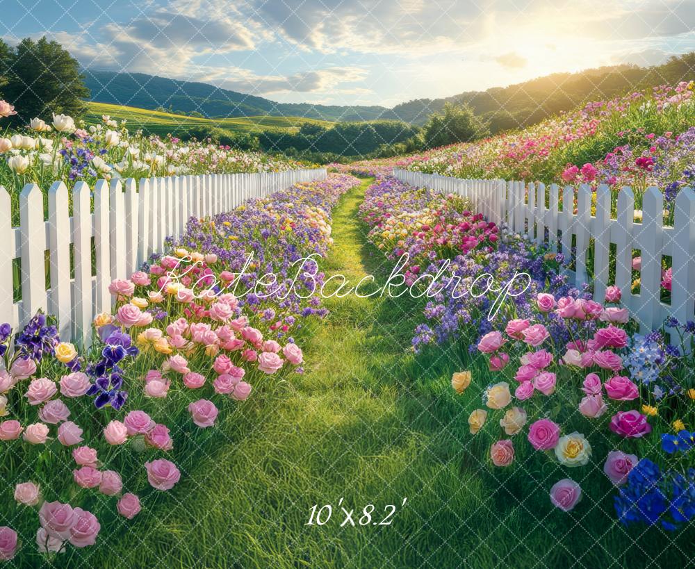 Kate Printemps Champ Fleurs Jardin Chemin Toile de fond conçue par Mini MakeBelieve - Kate Backdrop FR