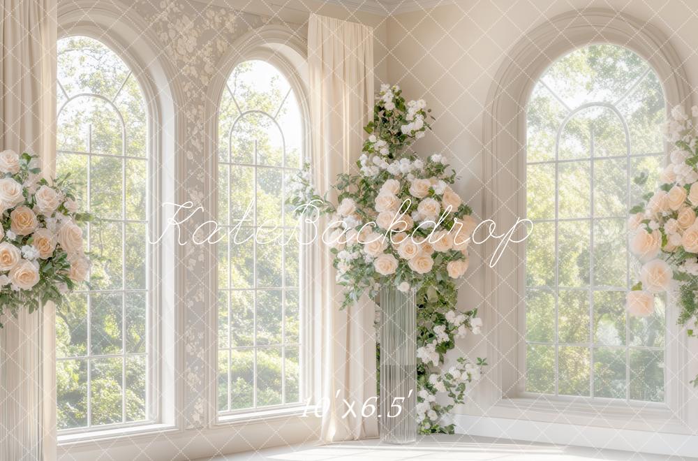 Kate Coin Fenêtres Fleurs Mariage Blanc Toile de fond conçue par Mini MakeBelieve - Kate Backdrop FR
