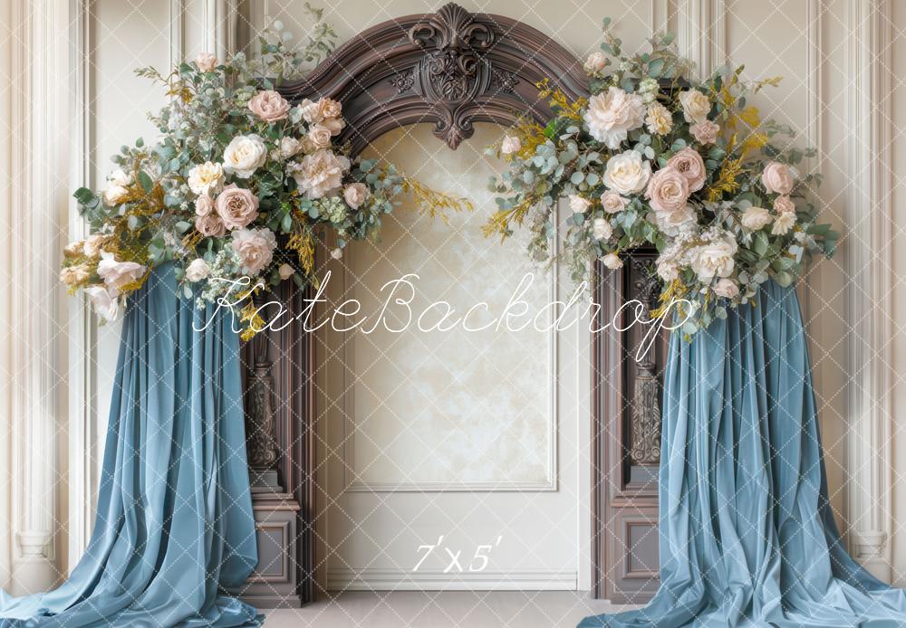 Kate Rétro Fleurs Arche Rideaux Bleu Toile de fond conçue par Mini MakeBelieve - Kate Backdrop FR